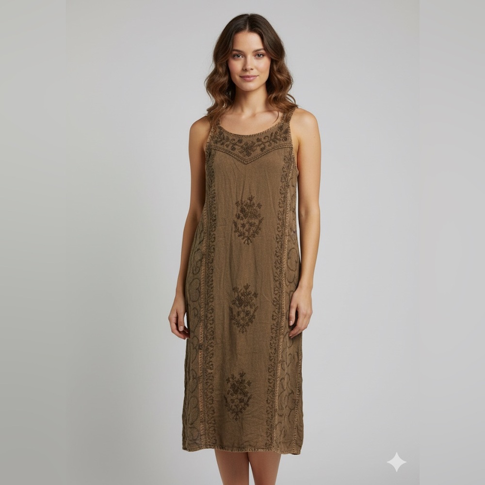 Fairycore Witchy Dark Bohemian Renaissance Embroidered Midi Dress Free Size O/S